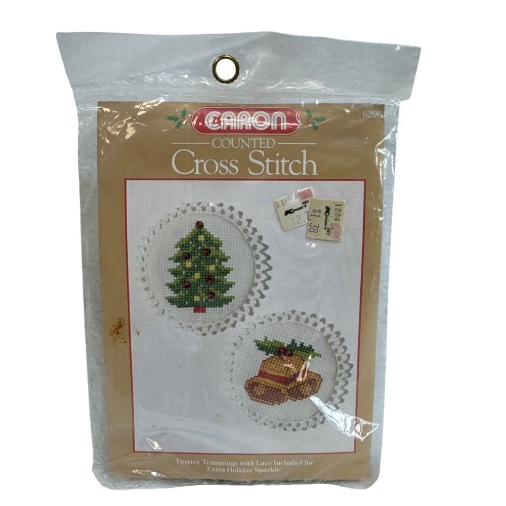 Caron Christmas Tree and Bell Ornaments Counted‎ Cross Stitch Kit 6296 Vintage